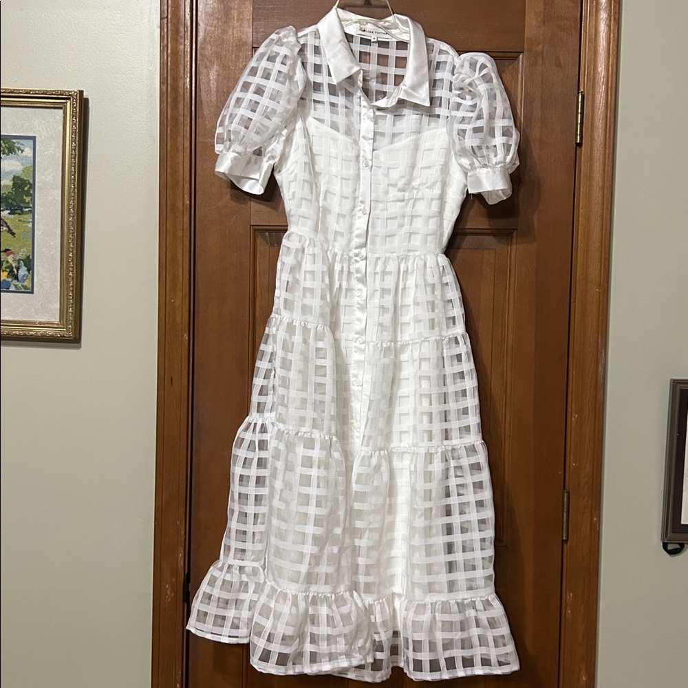 Anthropologie English Factory Organza Short-Sleeve Button-Front Midi Dress - Picture 4 of 7